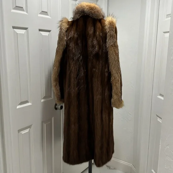Vintage Mink Full Length Fur Coat with Fox Trim Rudolf Alexander Canada Majestic - Picture 6 of 7